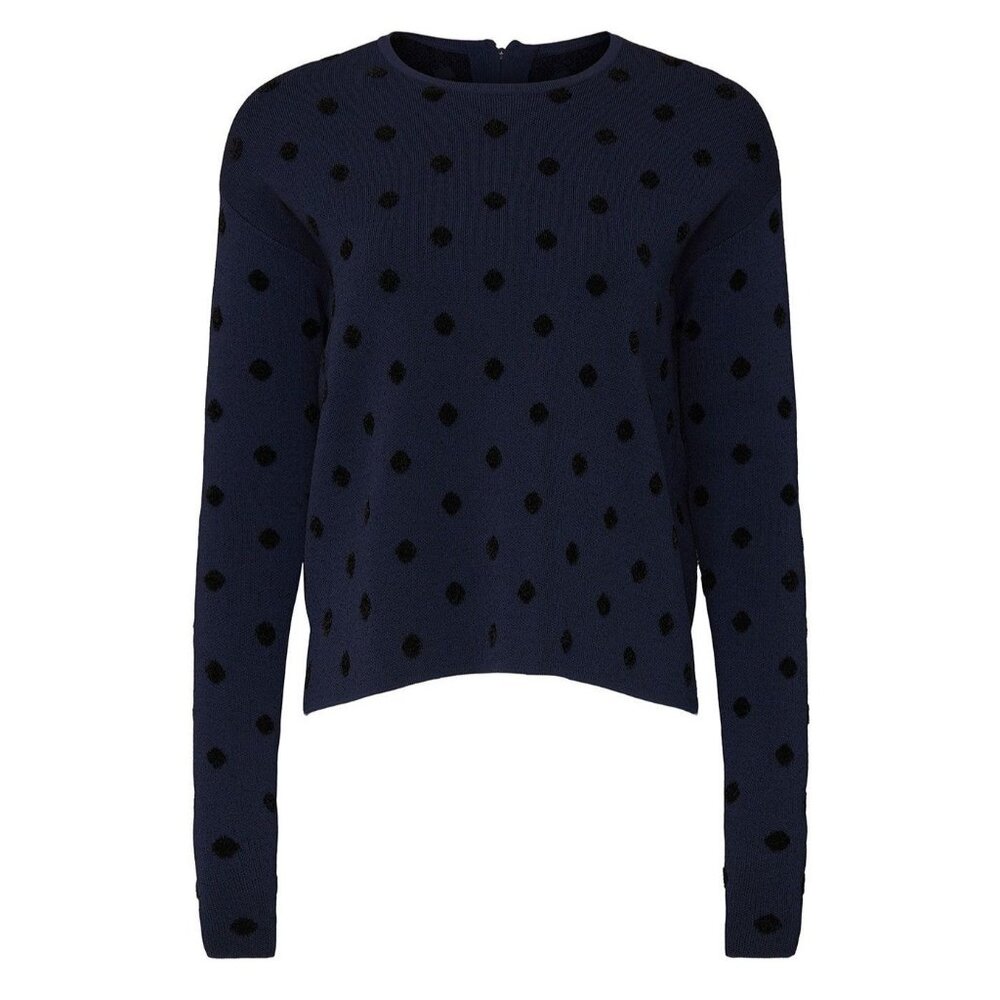 Thakoon Collective Womens Pullover Top Size XS Xsmall Navy Blue Polka Dot Crewne
